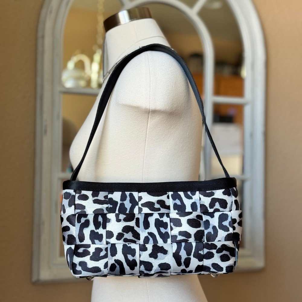 Harveys Seatbelt Bag Leopard Print Woven Shoulder Bag Gray Black Small Baguette